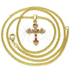Oro Laminado Pendant Necklace, Gold Filled Style Cross Design, with Garnet and White Cubic Zirconia, Polished, Golden Finish, 04.284.0010.1.22 (02 MM Thickness, 22 Inches Length)