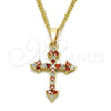 Oro Laminado Pendant Necklace, Gold Filled Style Cross Design, with Garnet and White Cubic Zirconia, Polished, Golden Finish, 04.284.0010.1.22 (02 MM Thickness, 22 Inches Length)