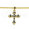 Oro Laminado Pendant Necklace, Gold Filled Style Cross Design, with Black and White Cubic Zirconia, Polished, Golden Finish, 04.284.0010.2.22 (02 MM Thickness, 22 Inches Length)