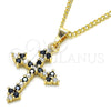 Oro Laminado Pendant Necklace, Gold Filled Style Cross Design, with Black and White Cubic Zirconia, Polished, Golden Finish, 04.284.0010.2.22 (02 MM Thickness, 22 Inches Length)
