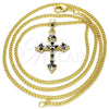 Oro Laminado Pendant Necklace, Gold Filled Style Cross Design, with Black and White Cubic Zirconia, Polished, Golden Finish, 04.284.0010.2.22 (02 MM Thickness, 22 Inches Length)