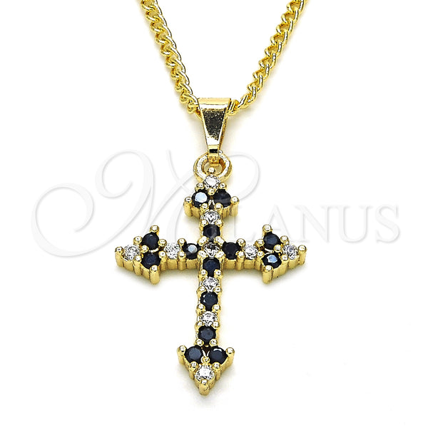 Oro Laminado Pendant Necklace, Gold Filled Style Cross Design, with Black and White Cubic Zirconia, Polished, Golden Finish, 04.284.0010.2.22 (02 MM Thickness, 22 Inches Length)