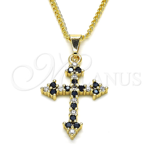 Oro Laminado Pendant Necklace, Gold Filled Style Cross Design, with Black and White Cubic Zirconia, Polished, Golden Finish, 04.284.0010.2.22 (02 MM Thickness, 22 Inches Length)