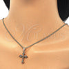 Oro Laminado Pendant Necklace, Gold Filled Style Cross Design, with Multicolor Cubic Zirconia, Polished, Golden Finish, 04.284.0010.3.22 (02 MM Thickness, 22 Inches Length)