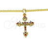 Oro Laminado Pendant Necklace, Gold Filled Style Cross Design, with Multicolor Cubic Zirconia, Polished, Golden Finish, 04.284.0010.3.22 (02 MM Thickness, 22 Inches Length)