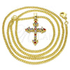 Oro Laminado Pendant Necklace, Gold Filled Style Cross Design, with Multicolor Cubic Zirconia, Polished, Golden Finish, 04.284.0010.3.22 (02 MM Thickness, 22 Inches Length)