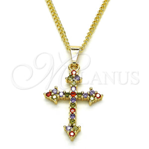 Gold Filled Necklace — Pendant Necklace Cross Design with Multicolor Cubic Zirconia — main product view — SKU 125476 | Oro Laminado collar — Pendant Necklace cruz diseño with Multicolor Cubic Zirconia — SKU 125476