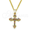 Oro Laminado Pendant Necklace, Gold Filled Style Cross Design, with Multicolor Cubic Zirconia, Polished, Golden Finish, 04.284.0010.3.22 (02 MM Thickness, 22 Inches Length)