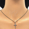 Oro Laminado Pendant Necklace, Gold Filled Style Cross and Baguette Design, with White Cubic Zirconia, Polished, Golden Finish, 04.284.0015.20 (02 MM Thickness, 20 Inches Length)