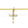 Oro Laminado Pendant Necklace, Gold Filled Style Cross and Baguette Design, with White Cubic Zirconia, Polished, Golden Finish, 04.284.0015.20 (02 MM Thickness, 20 Inches Length)