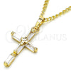 Oro Laminado Pendant Necklace, Gold Filled Style Cross and Baguette Design, with White Cubic Zirconia, Polished, Golden Finish, 04.284.0015.20 (02 MM Thickness, 20 Inches Length)