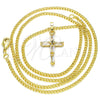 Oro Laminado Pendant Necklace, Gold Filled Style Cross and Baguette Design, with White Cubic Zirconia, Polished, Golden Finish, 04.284.0015.20 (02 MM Thickness, 20 Inches Length)