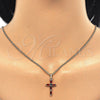 Oro Laminado Pendant Necklace, Gold Filled Style Cross and Baguette Design, with Garnet Cubic Zirconia, Polished, Golden Finish, 04.284.0015.1.22 (02 MM Thickness, 22 Inches Length)