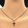 Oro Laminado Pendant Necklace, Gold Filled Style Cross and Baguette Design, with Black Cubic Zirconia, Polished, Golden Finish, 04.284.0015.2.22 (02 MM Thickness, 22 Inches Length)
