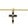 Oro Laminado Pendant Necklace, Gold Filled Style Cross and Baguette Design, with Black Cubic Zirconia, Polished, Golden Finish, 04.284.0015.2.22 (02 MM Thickness, 22 Inches Length)