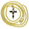 Oro Laminado Pendant Necklace, Gold Filled Style Cross and Baguette Design, with Black Cubic Zirconia, Polished, Golden Finish, 04.284.0015.2.22 (02 MM Thickness, 22 Inches Length)