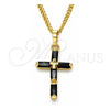 Oro Laminado Pendant Necklace, Gold Filled Style Cross and Baguette Design, with Black Cubic Zirconia, Polished, Golden Finish, 04.284.0015.2.22 (02 MM Thickness, 22 Inches Length)