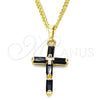 Oro Laminado Pendant Necklace, Gold Filled Style Cross and Baguette Design, with Black Cubic Zirconia, Polished, Golden Finish, 04.284.0015.2.22 (02 MM Thickness, 22 Inches Length)
