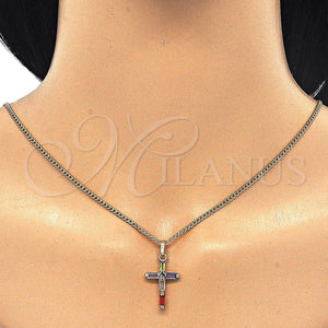 Gold Filled Necklace — Pendant Necklace Cross and Baguette Design with Multicolor — main product view — SKU 125484 | Oro Laminado collar — Pendant Necklace cruz and Baguette diseño with Multicolor — SKU 125484