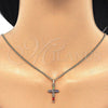 Oro Laminado Pendant Necklace, Gold Filled Style Cross and Baguette Design, with Multicolor Cubic Zirconia, Polished, Golden Finish, 04.284.0015.3.22 (02 MM Thickness, 22 Inches Length)