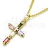 Oro Laminado Pendant Necklace, Gold Filled Style Cross and Baguette Design, with Multicolor Cubic Zirconia, Polished, Golden Finish, 04.284.0015.3.22 (02 MM Thickness, 22 Inches Length)
