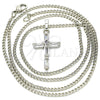 Rhodium Gold Filled Pendant Necklace, Cross Design, with White Cubic Zirconia, Polished, Rhodium Finish, 04.284.0015.4.22 (02 MM Thickness, 22 Inches Length)