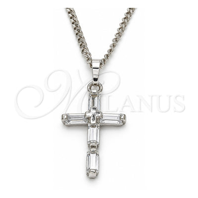 White Gold Filled Pendant Necklace, Cross Design, with White Cubic Zirconia, Polished, Rhodium Finish, 04.284.0015.4.22 (02 MM Thickness, 22 Inches Length)
