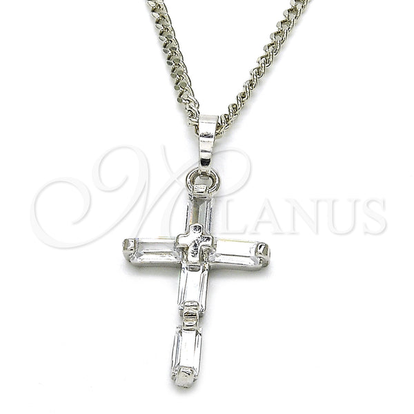 Rhodium Plated Pendant Necklace, Cross Design, with White Cubic Zirconia, Polished, Rhodium Finish, 04.284.0015.4.22 (02 MM Thickness, 22 Inches Length)