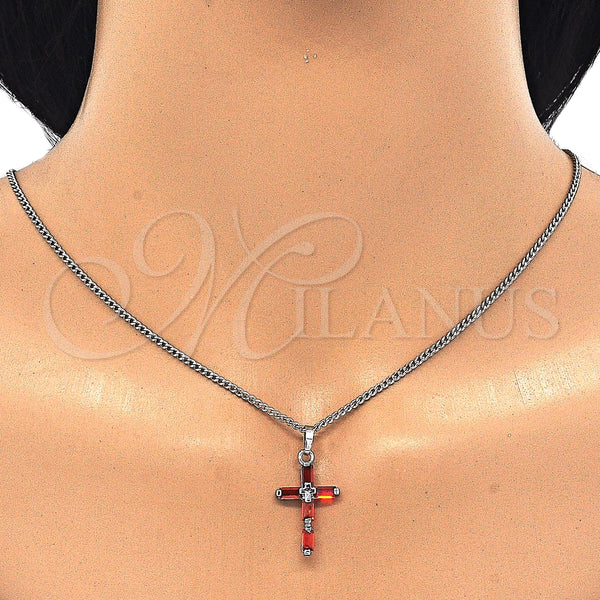 White Gold Filled Necklace — Pendant Necklace Cross Design with Garnet Cubic Zirconia — alternate product view — SKU 125486 | Oro Laminado Blanco collar — Pendant Necklace cruz diseño with Garnet Cubic Zirconia — SKU 125486
