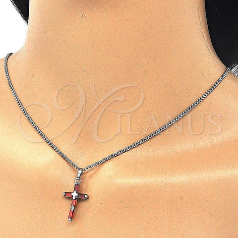 Rhodium Plated Pendant Necklace, Cross Design, with Garnet Cubic Zirconia, Polished, Rhodium Finish, 04.284.0015.5.22 (02 MM Thickness, 22 Inches Length)