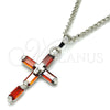 Rhodium Gold Filled Pendant Necklace, Cross Design, with Garnet Cubic Zirconia, Polished, Rhodium Finish, 04.284.0015.5.22 (02 MM Thickness, 22 Inches Length)
