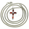 Rhodium Gold Filled Pendant Necklace, Cross Design, with Garnet Cubic Zirconia, Polished, Rhodium Finish, 04.284.0015.5.22 (02 MM Thickness, 22 Inches Length)