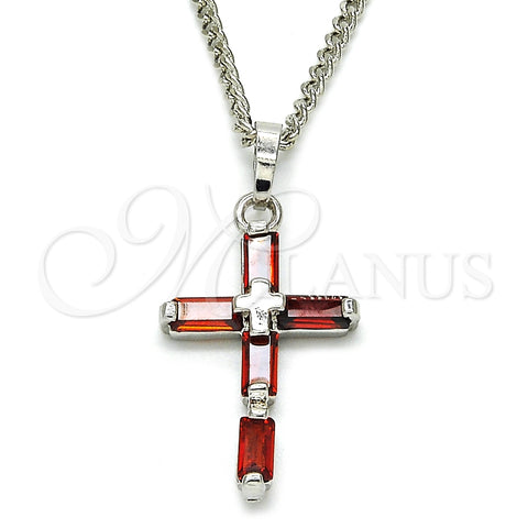 Rhodium Gold Filled Pendant Necklace, Cross Design, with Garnet Cubic Zirconia, Polished, Rhodium Finish, 04.284.0015.5.22 (02 MM Thickness, 22 Inches Length)
