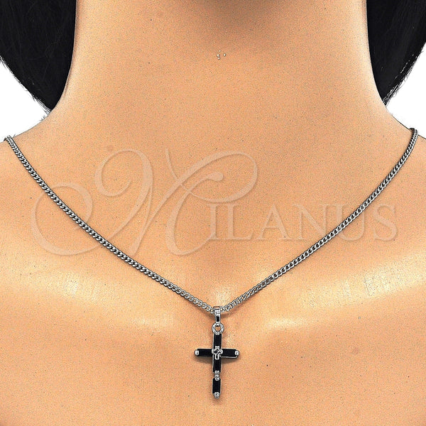 White Gold Filled Necklace — Pendant Necklace Cross Design with Black Cubic Zirconia — alternate product view — SKU 125487 | Oro Laminado Blanco collar — Pendant Necklace cruz diseño with negro Cubic Zirconia — SKU 125487