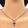 Rhodium Gold Filled Pendant Necklace, Cross Design, with Black Cubic Zirconia, Polished, Rhodium Finish, 04.284.0015.6.22 (02 MM Thickness, 22 Inches Length)
