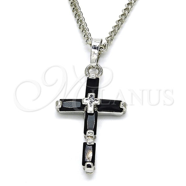 White Gold Filled Necklace — Pendant Necklace Cross Design with Black Cubic Zirconia — main product view — SKU 125487 | Oro Laminado Blanco collar — Pendant Necklace cruz diseño with negro Cubic Zirconia — SKU 125487
