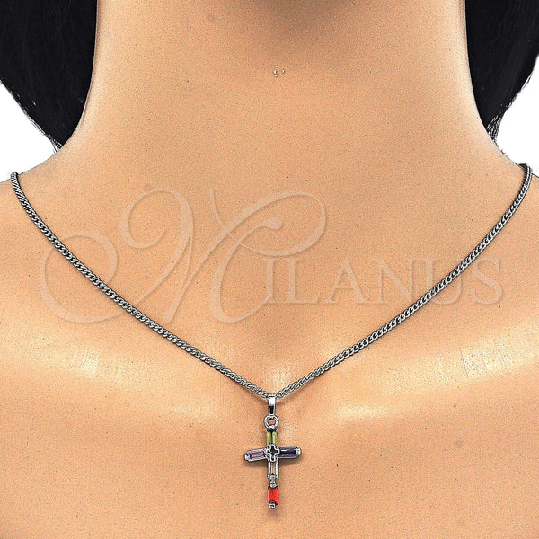 White Gold Filled Necklace — Pendant Necklace Cross Design with Multicolor Cubic Zirconia — alternate product view — SKU 125488 | Oro Laminado Blanco collar — Pendant Necklace cruz diseño with Multicolor Cubic Zirconia — SKU 125488