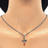 Rhodium Gold Filled Pendant Necklace, Cross Design, with Multicolor Cubic Zirconia, Polished, Rhodium Finish, 04.284.0015.7.22 (02 MM Thickness, 22 Inches Length)