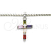 Rhodium Gold Filled Pendant Necklace, Cross Design, with Multicolor Cubic Zirconia, Polished, Rhodium Finish, 04.284.0015.7.22 (02 MM Thickness, 22 Inches Length)