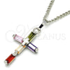 Rhodium Gold Filled Pendant Necklace, Cross Design, with Multicolor Cubic Zirconia, Polished, Rhodium Finish, 04.284.0015.7.22 (02 MM Thickness, 22 Inches Length)
