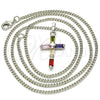 Rhodium Gold Filled Pendant Necklace, Cross Design, with Multicolor Cubic Zirconia, Polished, Rhodium Finish, 04.284.0015.7.22 (02 MM Thickness, 22 Inches Length)