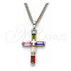 White Gold Filled Pendant Necklace, Cross Design, with Multicolor Cubic Zirconia, Polished, Rhodium Finish, 04.284.0015.7.22 (02 MM Thickness, 22 Inches Length)