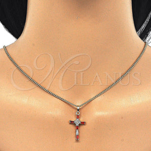 Gold Filled Necklace — Pendant Necklace Cross and Baguette Design with Garnet — main product view — SKU 125490 | Oro Laminado collar — Pendant Necklace cruz and Baguette diseño with Garnet — SKU 125490