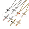 Oro Laminado Pendant Necklace, Gold Filled Style Cross and Baguette Design, with Garnet and White Cubic Zirconia, Polished, Golden Finish, 04.284.0008.1.22 (02 MM Thickness, 22 Inches Length)