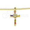 Oro Laminado Pendant Necklace, Gold Filled Style Cross and Baguette Design, with Multicolor Cubic Zirconia, Polished, Golden Finish, 04.284.0008.3.20 (02 MM Thickness, 20 Inches Length)