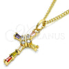 Oro Laminado Pendant Necklace, Gold Filled Style Cross and Baguette Design, with Multicolor Cubic Zirconia, Polished, Golden Finish, 04.284.0008.3.20 (02 MM Thickness, 20 Inches Length)