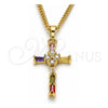 Oro Laminado Pendant Necklace, Gold Filled Style Cross and Baguette Design, with Multicolor Cubic Zirconia, Polished, Golden Finish, 04.284.0008.3.20 (02 MM Thickness, 20 Inches Length)