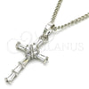 Rhodium Plated Pendant Necklace, Cross Design, with White Cubic Zirconia, Polished, Rhodium Finish, 04.284.0008.4.22 (02 MM Thickness, 22 Inches Length)