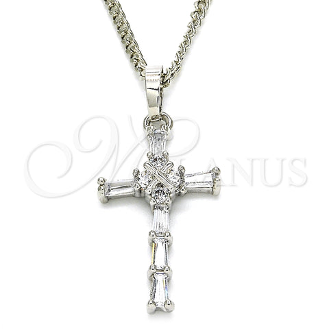 Rhodium Plated Pendant Necklace, Cross Design, with White Cubic Zirconia, Polished, Rhodium Finish, 04.284.0008.4.22 (02 MM Thickness, 22 Inches Length)