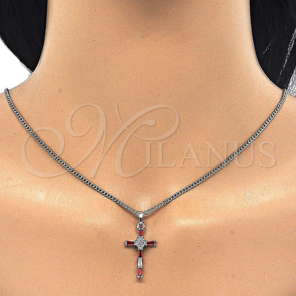 White Gold Filled Necklace — Pendant Necklace Cross Design with Garnet and White — alternate product view — SKU 125494 | Oro Laminado Blanco collar — Pendant Necklace cruz diseño with Garnet and blanco — SKU 125494